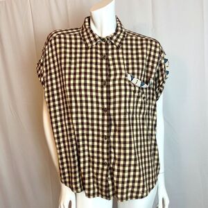 Vintage Ralph Lauren Denim & Supply Gingham Blouse Beaded Women's Size M